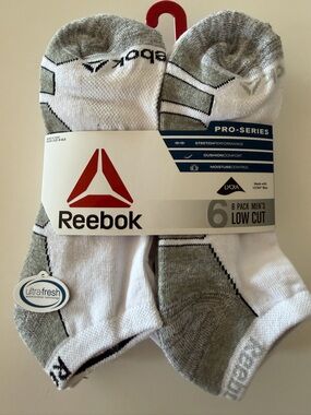 Reebok Men’s Low Cut Athletic Socks - White & Gray (6 Pack)